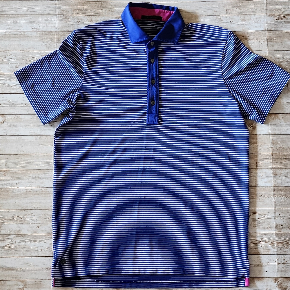 Greyson Men's Polo Shirt Golf Performance Short Sleeve Striped Blue White Sz M